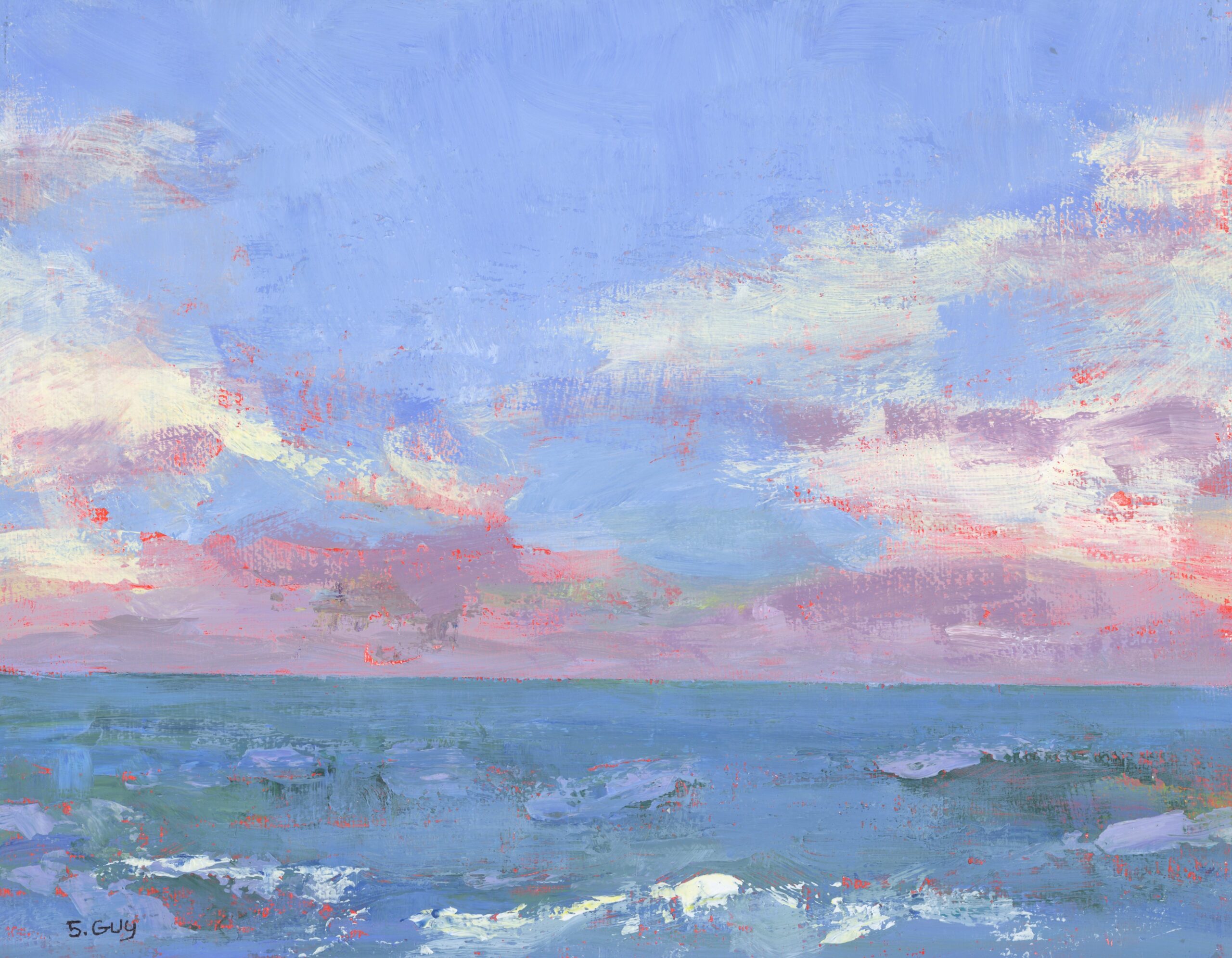 A serene ocean view under a pastel sky at sunset.