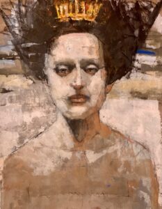 Abstract portrait of a woman with textured brushstrokes.