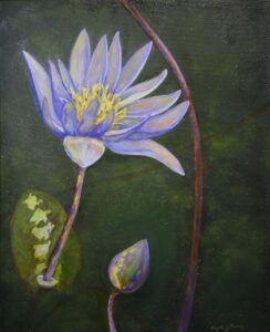 Water Lily Oil Painting with silver foil added