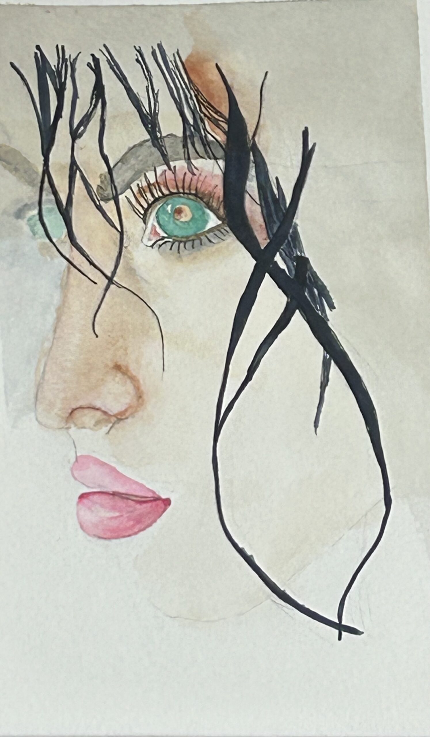 Watercolor painting of a woman's face.