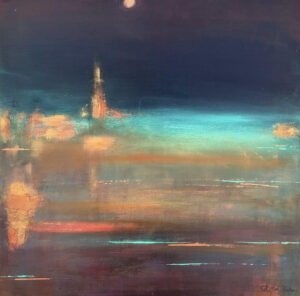 Abstract night scene with bright colors.