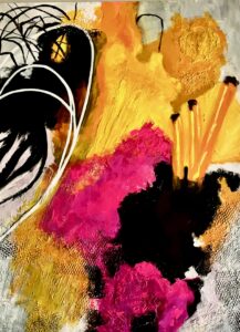 Abstract painting with vibrant colors and textures.