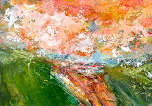 Abstract landscape with vibrant colors and textures.