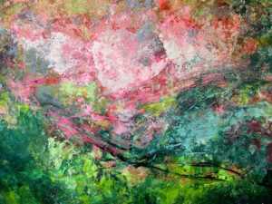 Abstract colorful painting with vibrant brushstrokes.