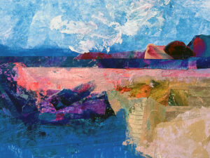 Abstract seascape with vibrant colors and textures.