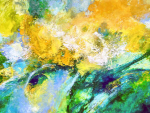 Abstract painting with vibrant colors and textures.